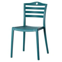 Modern Plastic Dining Chair With Ladderback Design, Blue