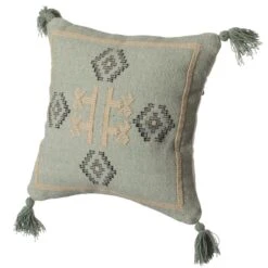 16" Handwoven Cotton Throw Pillow Cover With Tribal Aztec Design And Tassel Corners With Filler