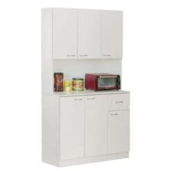 Wooden Kitchen Pantry Storage Cabinet With Drawer, Doors And Shelves, White