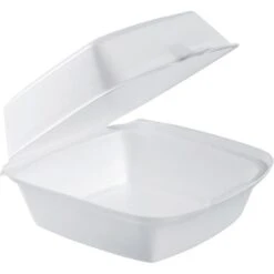 Solo Foam Container, Hinged Lid, 6", 500PK, White