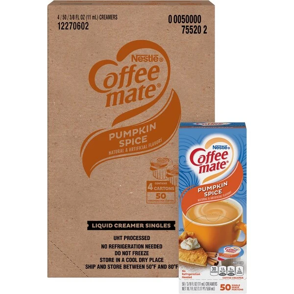 Creamer, Liquid, 0.38oz Singles, Pumpkin Spice, PK 4 1 Creamer, Liquid, 0.38oz Singles, Pumpkin Spice, PK 4