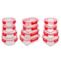 12 Sets Glass Container With Red Lid
