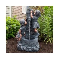 Outdoor Water Fountain With Boy And Girl, Antique Bronze Design And Sound For Decor On Patio, Garden