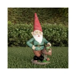 Lawn Gnome Statue, Resin Figurine For Outdoor Garden Decor For Flower Beds, Fairy Gardens, Backyards