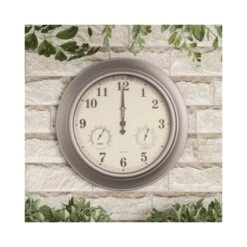 Nature Spring Silver Clock Thermometer Hygrometer