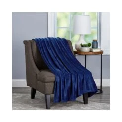 Velvet Throw Oversized Microfiber Velvet Solid Polyester Throw Blanket, Breathable, Midnight Blue