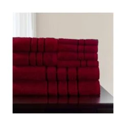 Hastings Home 8 Piece 100 Percent Cotton Plush Bath Towel Set Burgundy