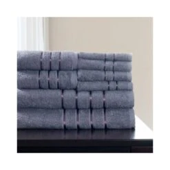 Hastings Home 8 Piece 100 Percent Cotton Plush Bath Towel Set - Silver