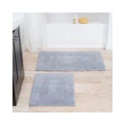 2-piece 100-percent Cotton Bathmat Set, Reversible, Soft, Absorbent Bathroom Rugs, Silver