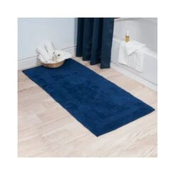100-percent Cotton Bathmat 24x60 Long Bathroom Runner, Reversible, Soft, Absorbent, Rug, Navy