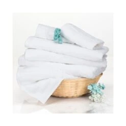 6-Piece Cotton Deluxe Plush Bath Towel Set, Chevron Pattern Spa Luxury Decorative Towels, White