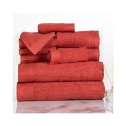 Hastings Home Ribbed 100 Percent Cotton 10 Piece Towel Set - Brick