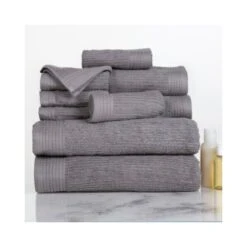 Hastings Home Ribbed 100 Percent Cotton 10 Piece Towel Set - Silver