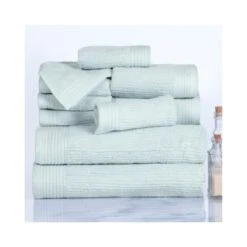 Hastings Home Ribbed 100 Percent Cotton 10 Piece Towel Set - Seafoam