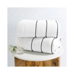 2-piece Luxury Cotton Towel Set, Bath Sheet Made From 100% Zero Twist Cotton, (White/Black)