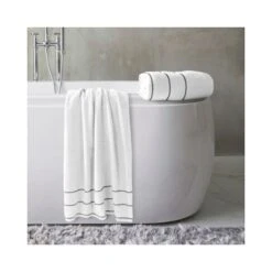 2-piece Luxury Cotton Towel Set, Bath Sheet Made From 100% Zero Twist Cotton, (White/Black) -Zoro Tools Shop TG20Midco20LLC20dba20Trademark20Global20LLC 67xx0036xxwxx1