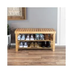 Bamboo Shoe Rack Bench With 2 Shelves, Natural Wood Seat Storage And Organization For Home -Zoro Tools Shop TG20Midco20LLC20dba20Trademark20Global20LLC 83xx59xx3
