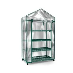 4-Tier Greenhouse - Portable Mini Gardening Shelving Rack With Cover For Indoor Outdoor Plants