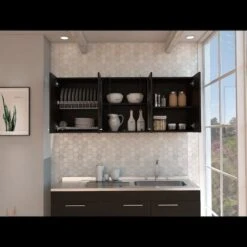 Superior 150 Wall Cabinet With Glass, Four Interior Shelves, Two Double Door, Black