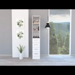 Vanguard Linen Cabinet, Three Shelves, Four Drawers, White -Zoro Tools Shop Tuhome20Furniture20LLC MLB6479xx1xx31b8e8