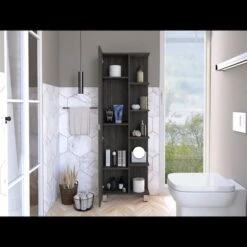 Urano Mirror Linen Cabinet, Four Interior Shelves, Five External Shelves, Smokey Oak