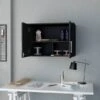 Storage Cabinet, Wall Cabinet, Three Interior Shelves, Double Door, Black