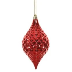 6 X 3 In. Red Shiny Diamond Drop Ornament, 4PK