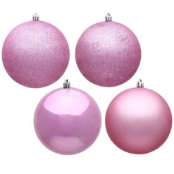 3 In. Pink 4 Finish Assorted Color Christmas Ornament Ball, 16PK
