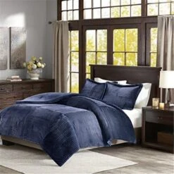 Parker Corduroy Plush Comforter Mini Set, Navy - Twin