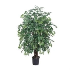 4 Ft. Artificial Extra Full Ming Aralia Silk Bush Tree In Black Pot
