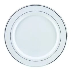 R20090SVR PE 9 In. White Regal Plate With Silver Trim, 120PK