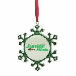 Silver Plated Snowflake Junior Mints Candy Logo Christmas Ornament With European Crystals