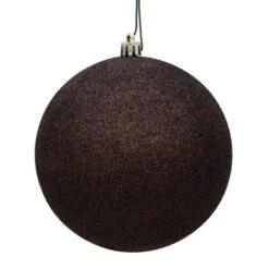 10 In. Chocolate Glitter Drilled Cap Christmas Ornament Ball