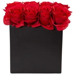 Roses Arrangement In Black Vase, Red