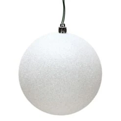 10 In. White Glitter Drilled Cap Christmas Ornament Ball