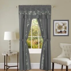 55 X 63 In. Polyester Light Filtering Rod Pocket Single Curtain Panel, Grey