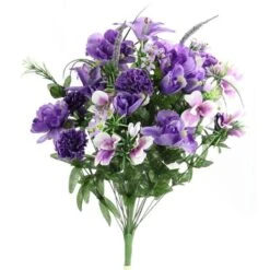 Admired By Nature ABN1B001-LAV MIX 40 Stems Artificial Full Blooming Lily; Rose Bud; Carnation & Mum With Greenery Mixed Flower Bush - Lavender Mix