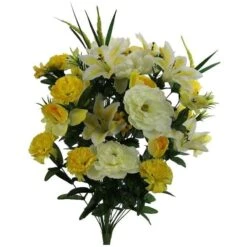 Admired By Nature ABN1B001-YLW 40 Stems Artificial Full Blooming Lily; Rose Bud; Carnation & Mum With Greenery Mixed Flower Bush - Yellow