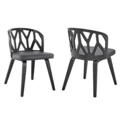 Armen Living LCNISIBLGR Nia Faux Leather & Wood Dining Chairs; Gray & Black - Set Of 2