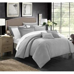 Chic Home CS3935-US Kennon Down Alternative Jacquard Striped Comforter Set - Silver - King - 7 Piece