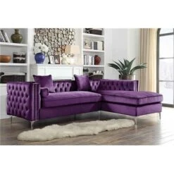 Luxury Bedding FSA2585 Button Tufted With Silvertone Nailhead & Trim Y-leg Right Facing Sectional Sofa; Purple