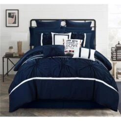 Chic Home CS2757 Ashville Comforter Set - King Size; Navy - 16 Piece