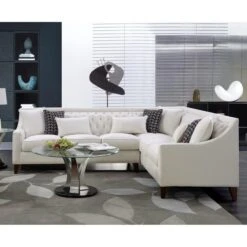 Fulla Linen Tufted Back Rest Modern Contemporary Right Facing Sectional Sofa, Beige