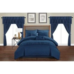 20 Piece Comforter Set, Navy - Queen