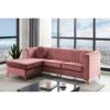 Chic Home FSA9506-US Britannia Modular Chaise Sectional Sofa With Velvet Upholstered Vertical Channel Quilted Seat Back Solid Gold Tone Metal Y-Legs With 2 Throw Pillows; Modern Contemporary; Blush