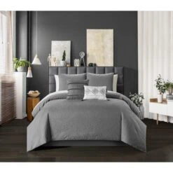 4 Piece Miroh Comforter Set, Gray - Twin Size