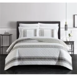 Chic Home BQS23711-US Maxie Quilt Set; White & Grey - California King Size - 9 Piece