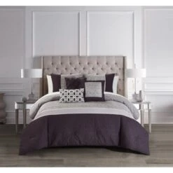6 Piece Imara Comforter Set, Plum - Queen Size
