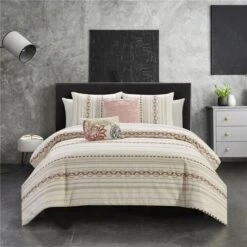 Chic Home BCS06370-BIB-US 9 Piece Hottie Cotton Comforter Set; Neutral - King Size