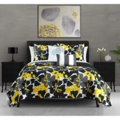 5 Piece Annora Quilt Set, Black - King Size
